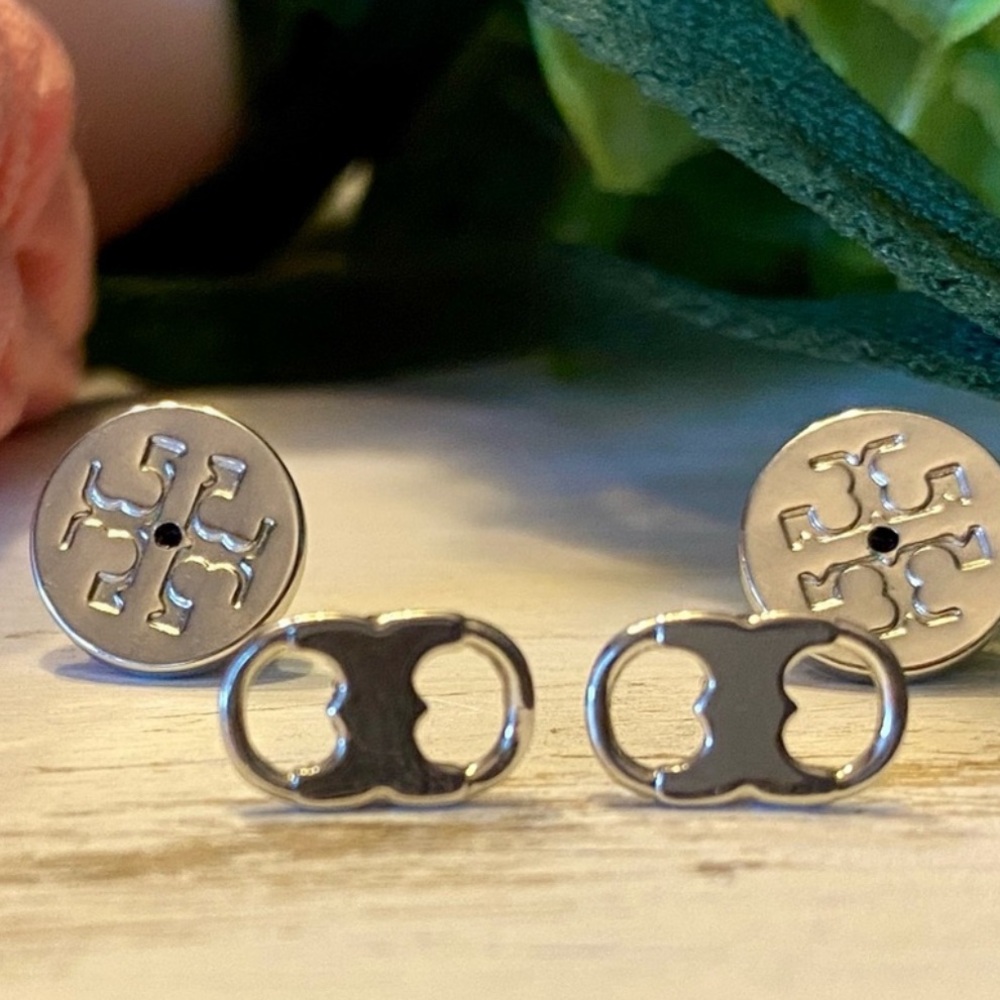 Tory Burch Gemini Link silver dainty stud post earrings NEW $119